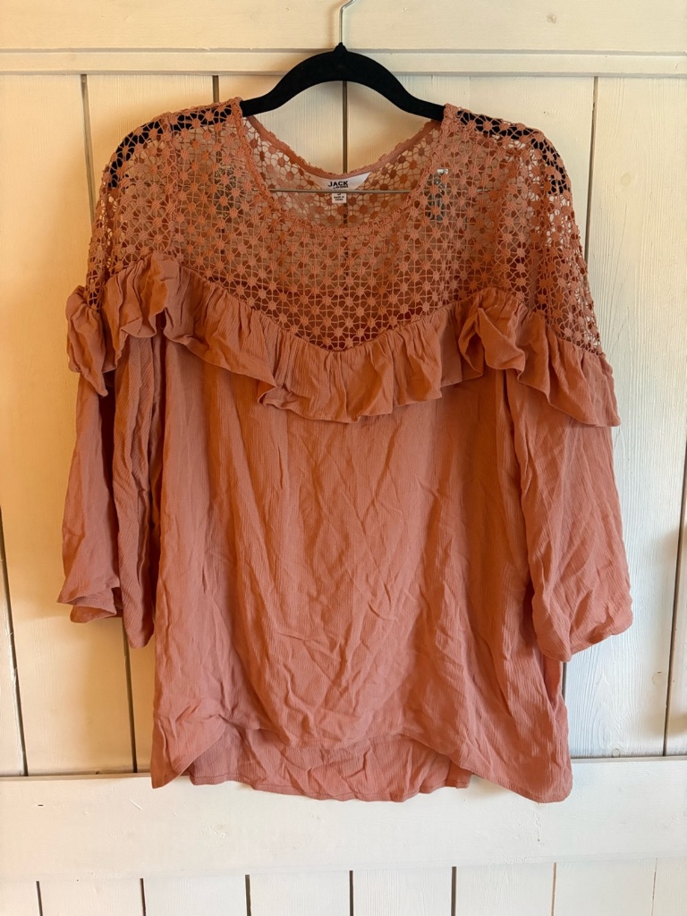 BB Dakota Mauve Crochet Yoke Ruffle Blouse